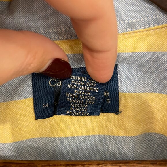 Vintage 90's 100% Cotton Cambridge Classics Yellow & Blue Striped Button Down - Picture 6 of 10
